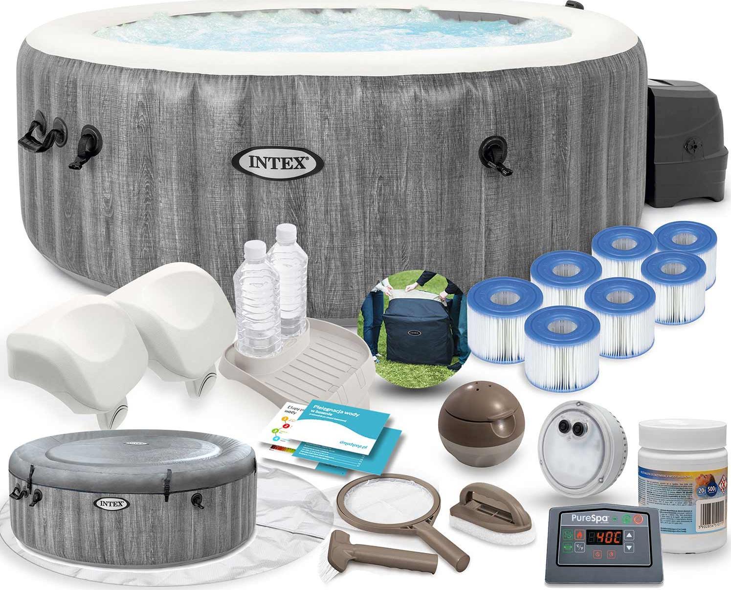 SPA ogrodowe Intex PureSpa Greywood Deluxe 196 cm x 71 cm (28440) + akcesoria