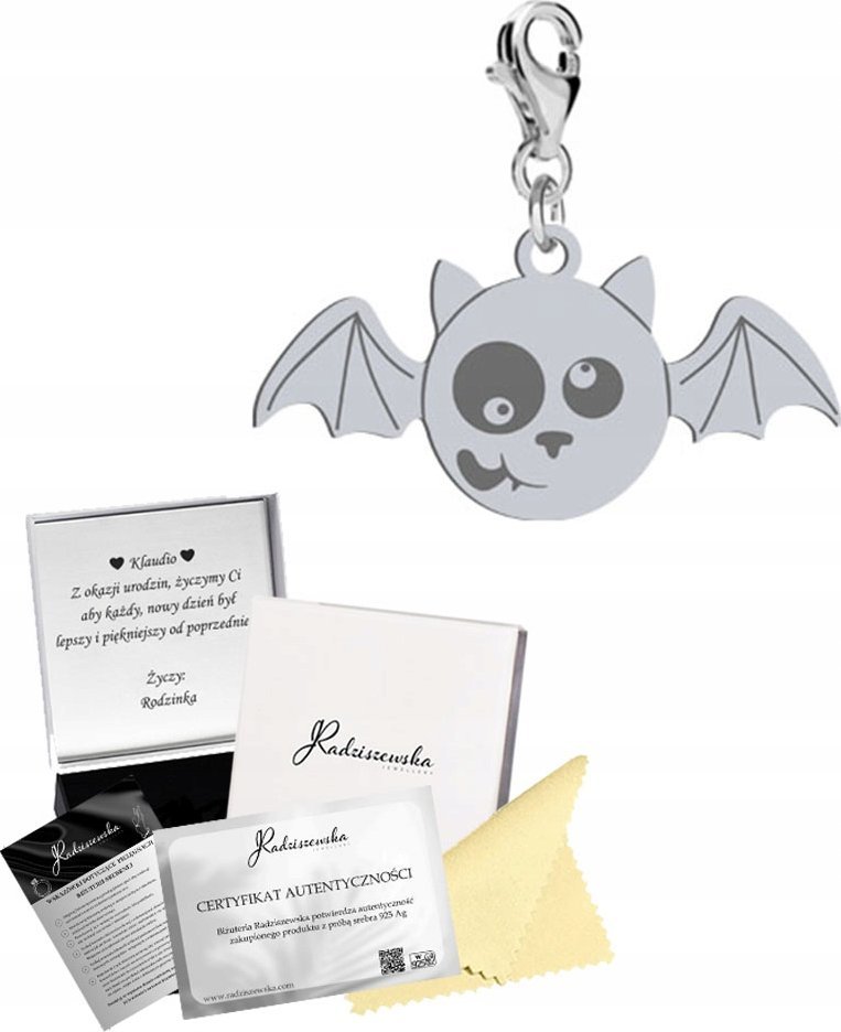 Radziszewska Jewellery Charms Srebrny na Halloween Nietoperz 925 Prezent Zawieszka Biżuteria