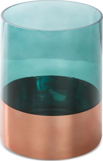 Eurofirany Świecznik dekoracyjny szklany SALVIA 15X20 szałwiowy + miedziany