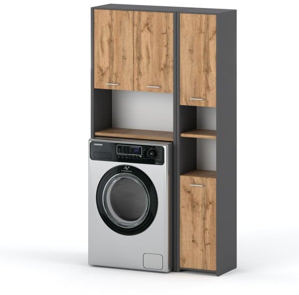 Zestaw Łazienkowy Hugo Słupek Szafka Stojąca Nad Pralkę Loft Szary Wotan