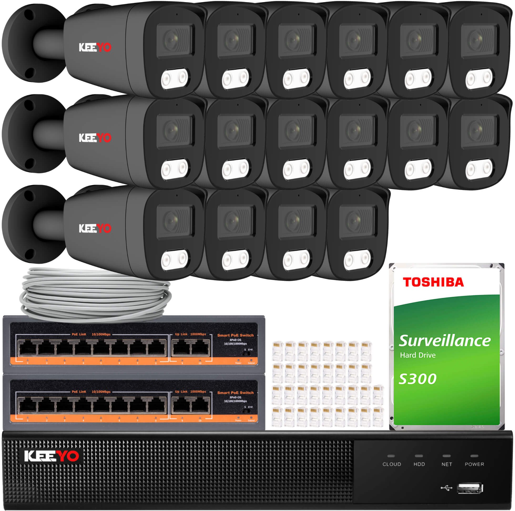 Zestaw do monitoringu IP KEEYO 16x LV-V-IP5M25TF-G-II 5Mpx, IR 25m, Audio, AI, Sony Starvis