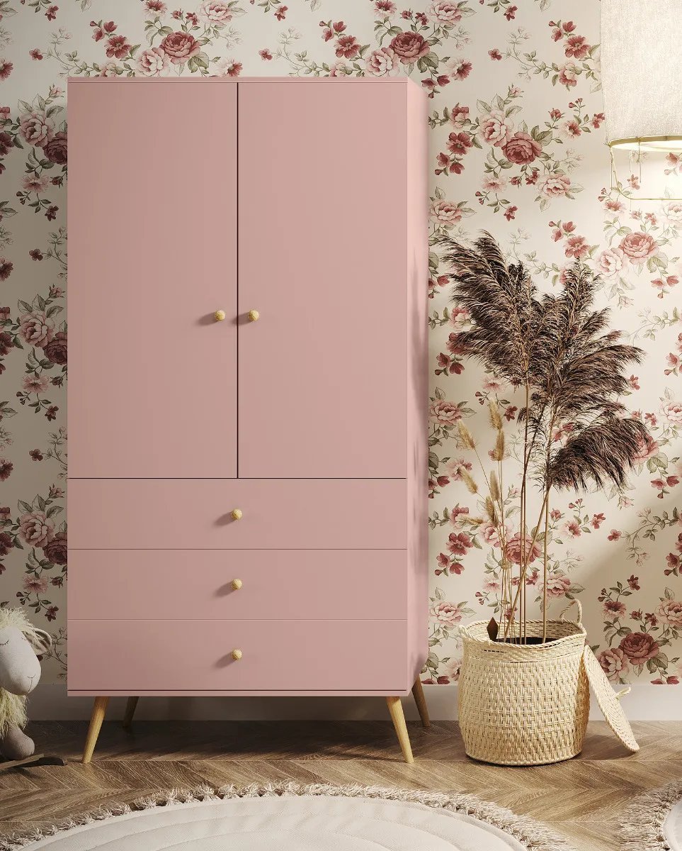 Szafa LEBEL z szufladami 3SZ 100cm różowa MELIMEBLE