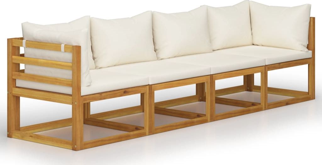 vidaXL VidaXL 4-osobowa sofa ogrodowa z kremowymi poduszkami, drewno akacjowe