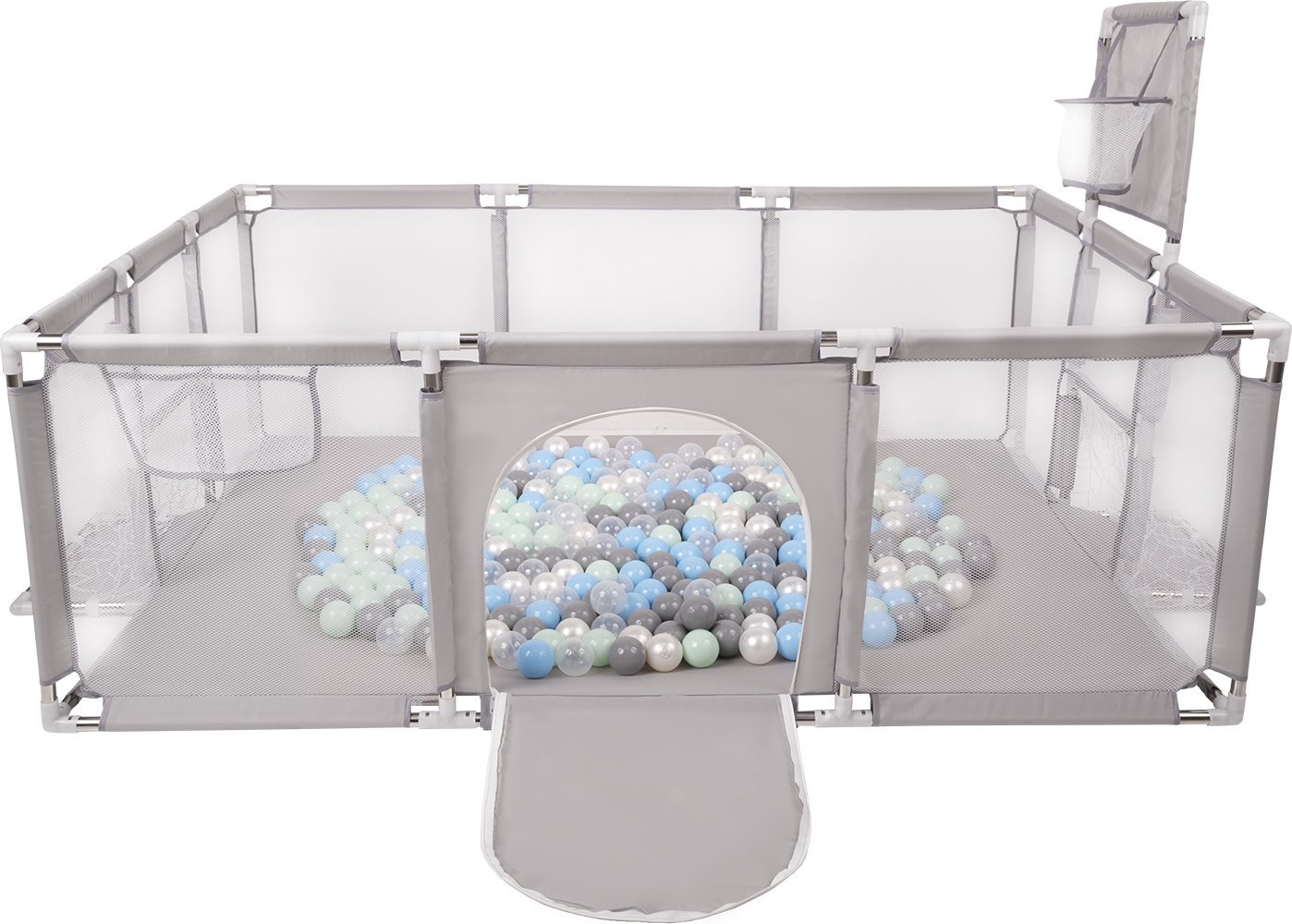 Selonis Boisko BO-100X z piłeczkami 6cm szary: perła-szary-transparent-babyblue-mięta 180x122x62/400piłek Zabawka kojec