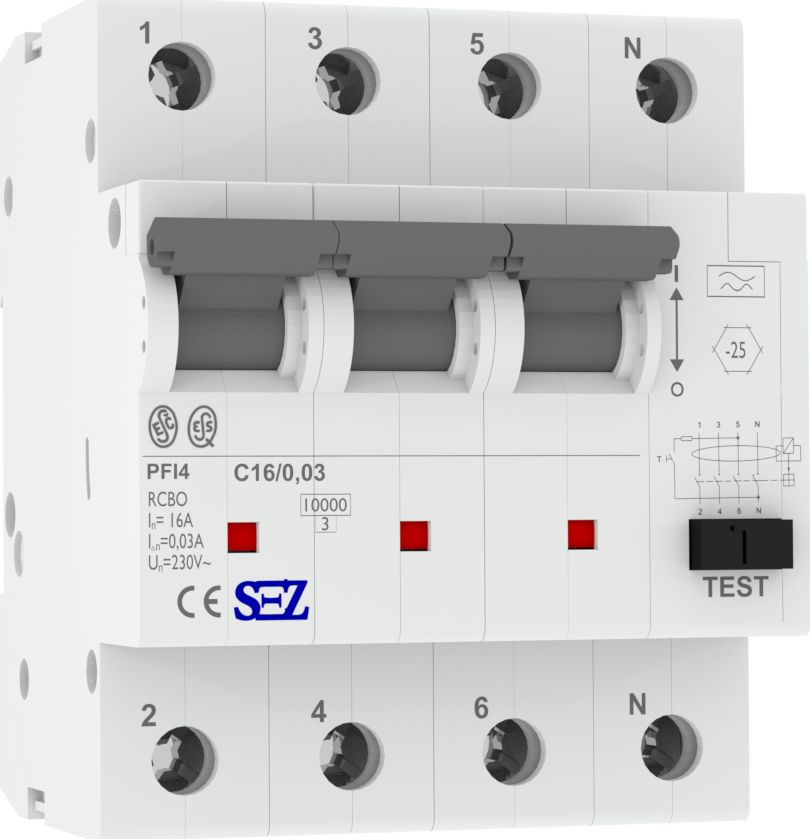 SEZ Krompachy C16A 30mA 4P 10kA TYP A Wyłącznik różnicowoprąd z członem nadprąd RCBO 0090923 SEZ 1473