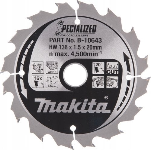 Makita MAKITA PIŁA TARCZOWA 136x20x16z SPECJALIZED DREWNO