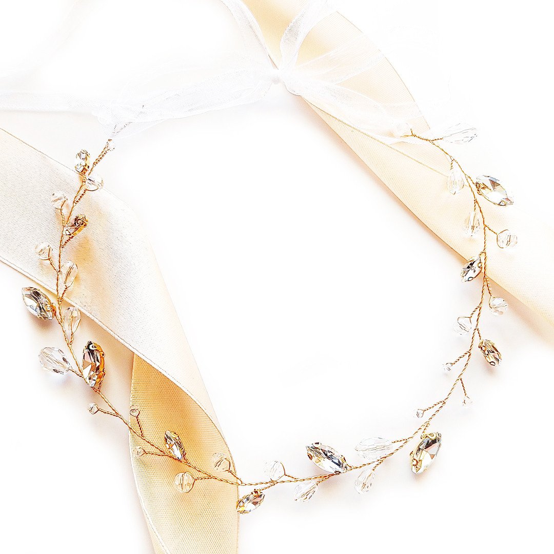 OPASKA ślubna RUSTYKALNA złota delikatna listki