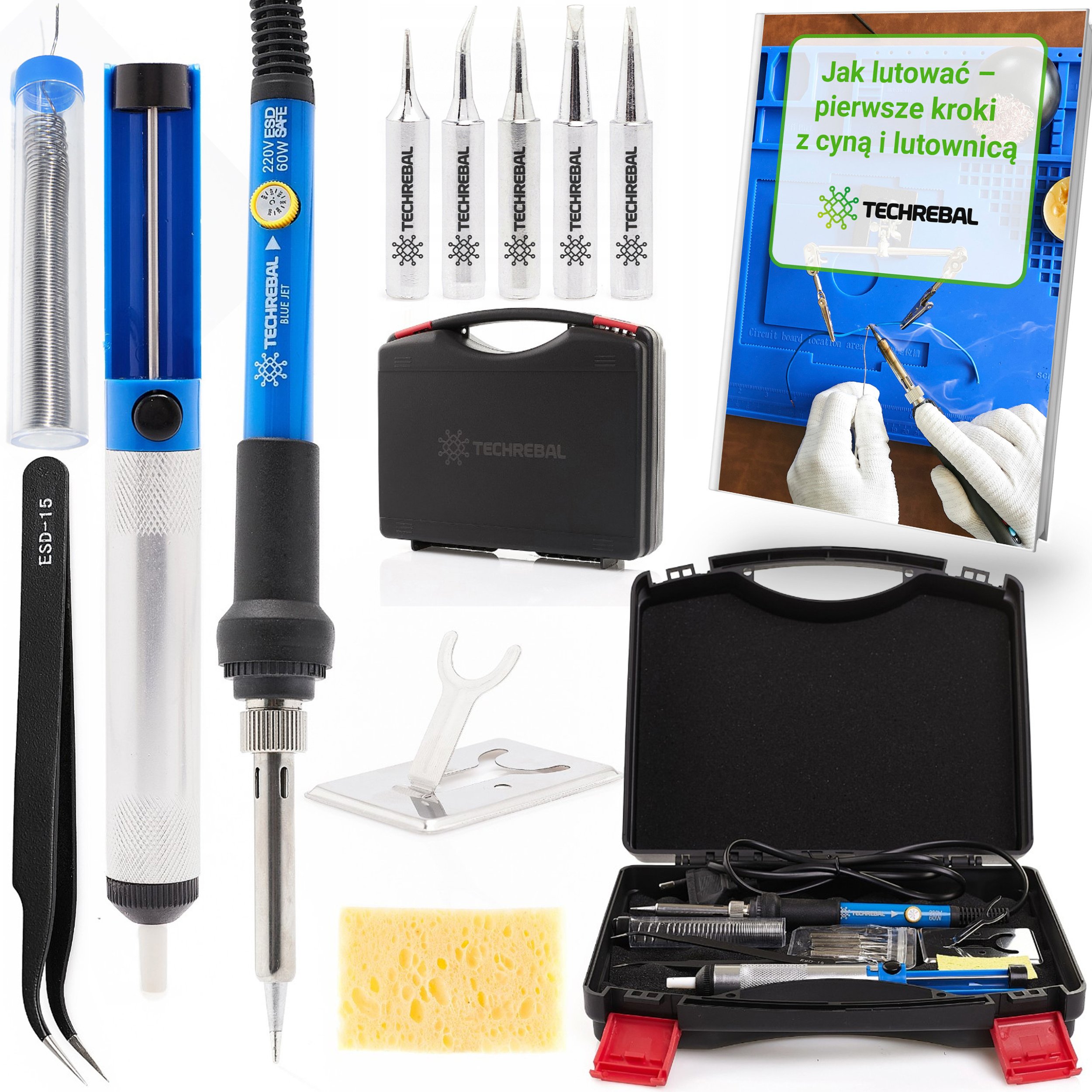 Zestaw do Lutowania Lutownica 60W Walizka Groty Odsysacz Cyna 11 Elementów