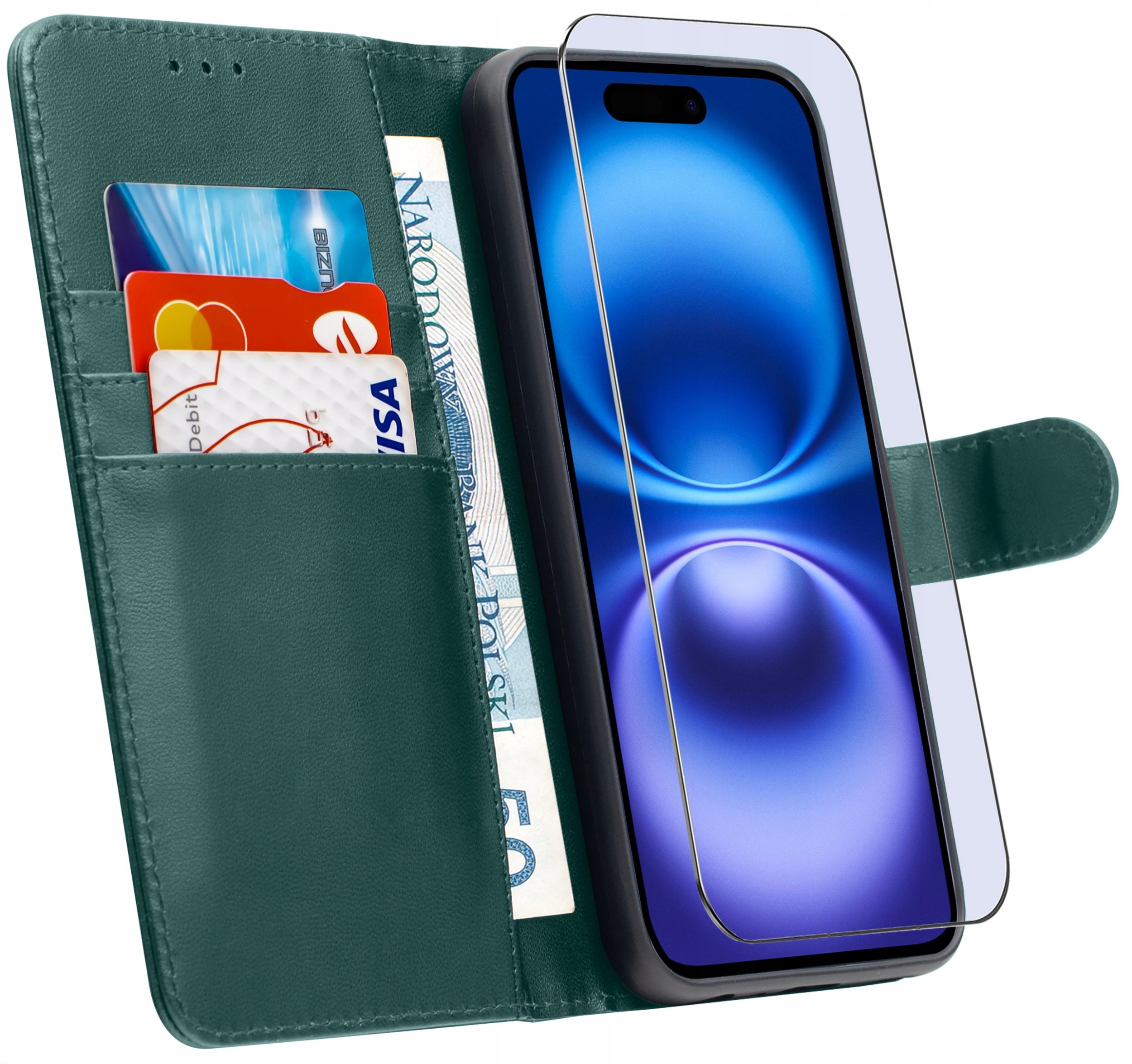 krainaGSM ETUI do iPhone 16 Plus skórzany PORTFEL BOOK TOKRA CASE CLASSIC + SZKŁO