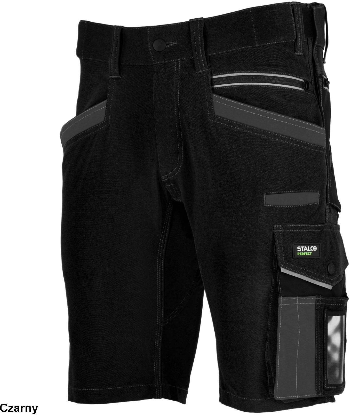 Spodnie robocze szorty kieszenie CORDURA elastyczny pas odblaski 3M Scotchlite STRETCH LINE - czarny L