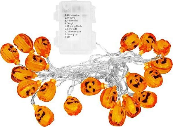 Springos Lampki na Halloween dynie girlanda łańcuch świetlny na baterie i pilota 20 LED UNIWERSALNY
