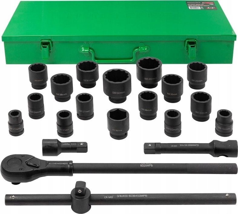 Klucz udarowy ROCKFORCE / WMC ROCKFORCE ZESTAW KLUCZY UDAROWYCH 21el. 3/4" 12KĄT. 17-50mm
