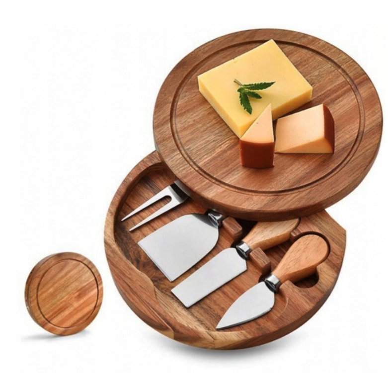 Drewniana deska do serwowania sera zestaw noży okrągła taca na przekąski