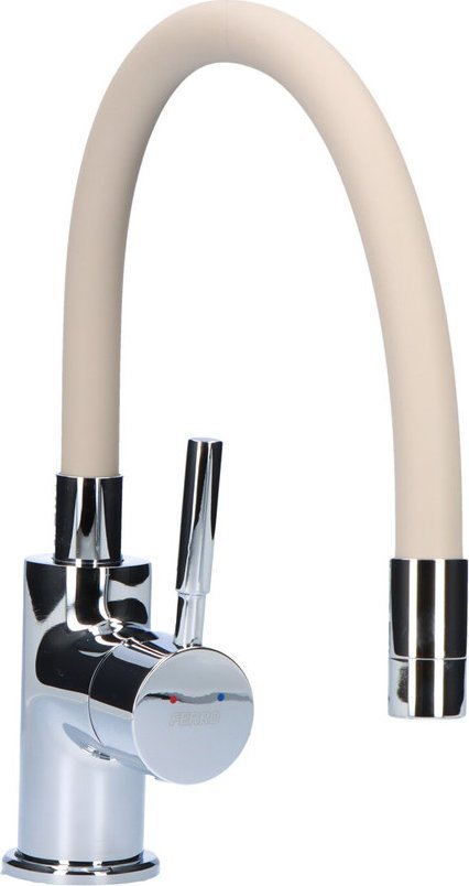 Bateria kuchenna Ferro Bateria zlewozmywakowa Zumba, beżowa elastyczna wylewka, chrom