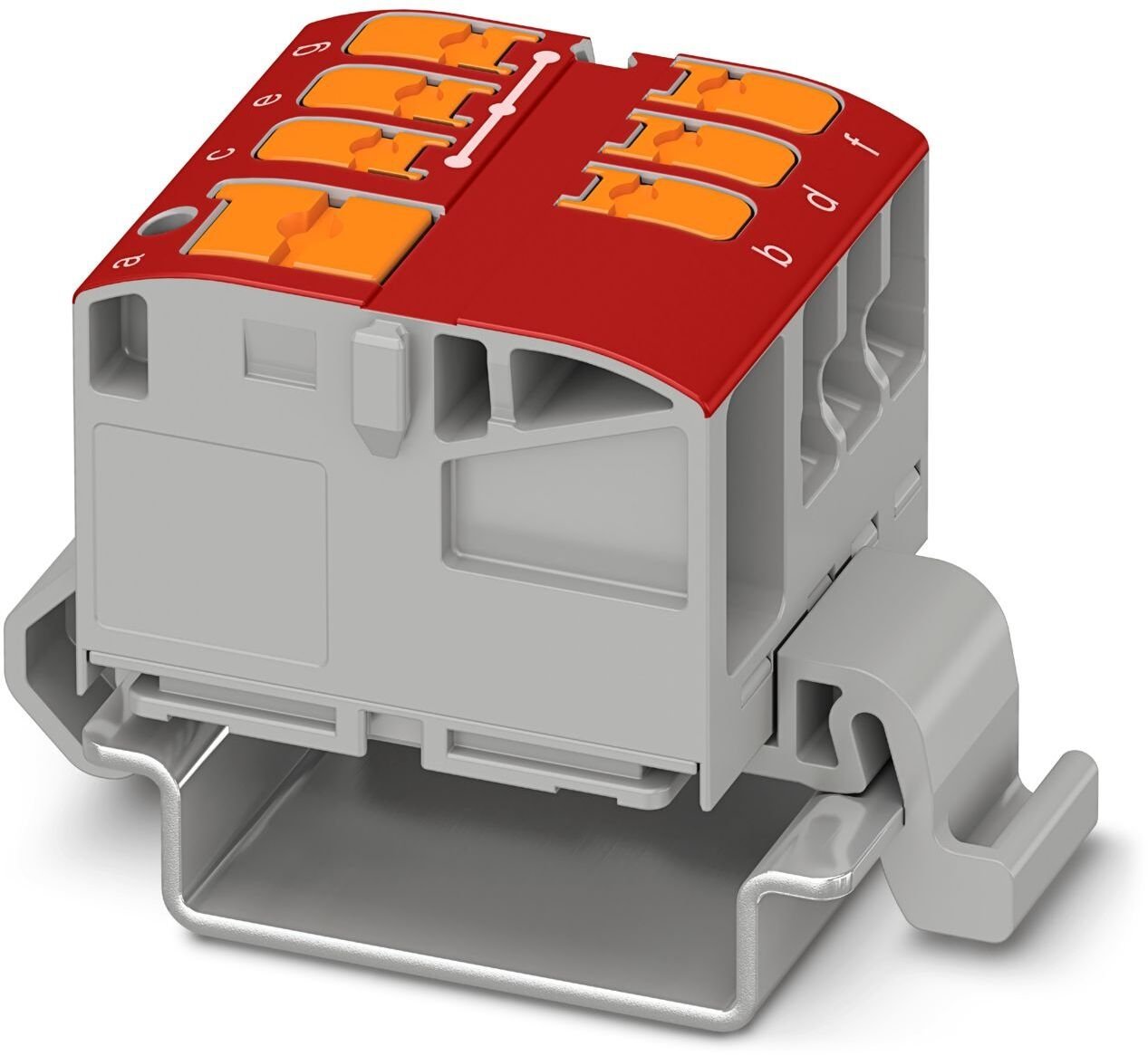 Blok rozdzielczy PTVFIX 6/6X2,5-NS35A RD, czerwone złącze przemysłowe - 6 punktów przyłączeniowych o przekroju 2,5mm2