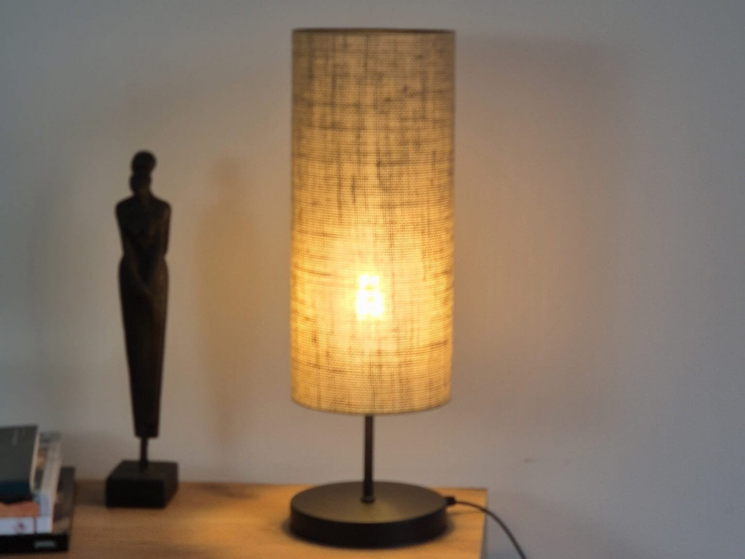 Lampka nocna gabinetowa BOHO len czarna