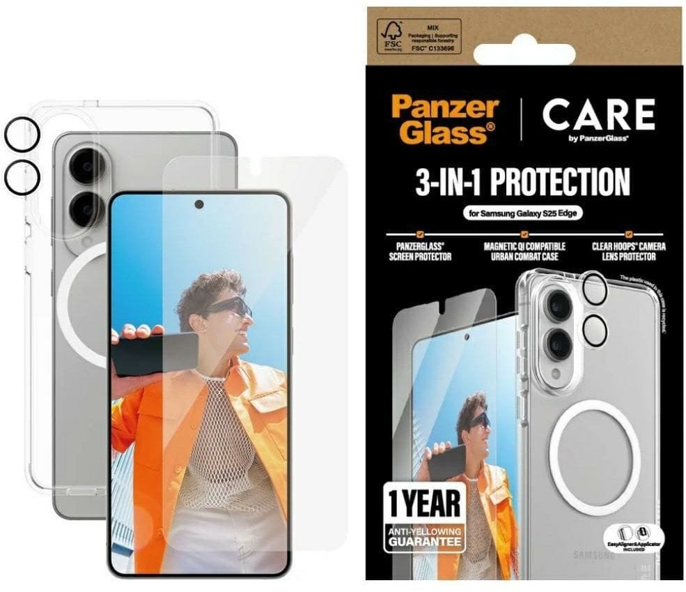 Zestaw ochronny CARE by PanzerGlass Flagship 3w1 Etui+Szkło+Lens do Samsung Galaxy S25 Edge