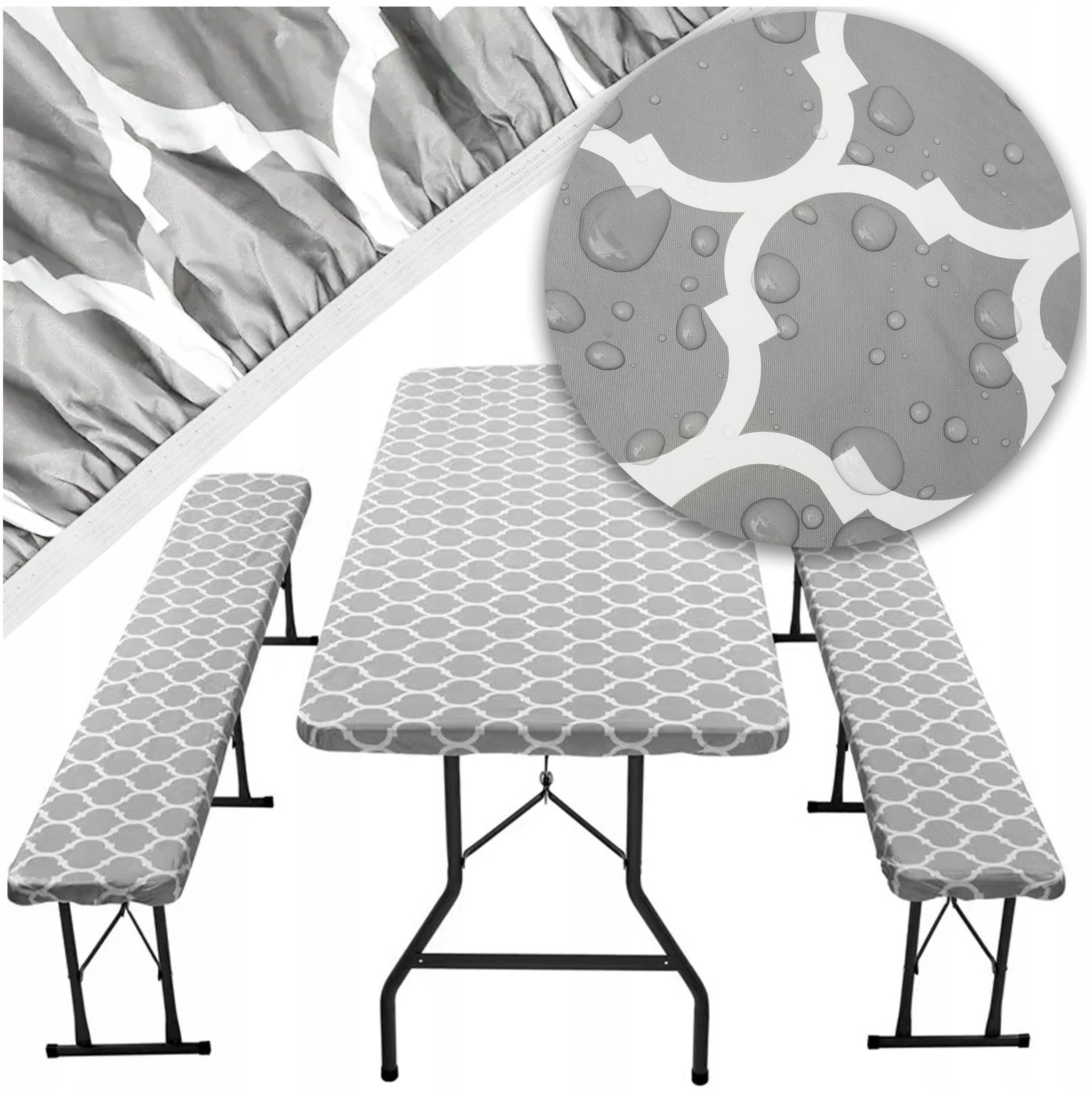 Q54D POKROWIEC OBRUS NA STÓŁ OGRODOWY+2 ŁAWKI