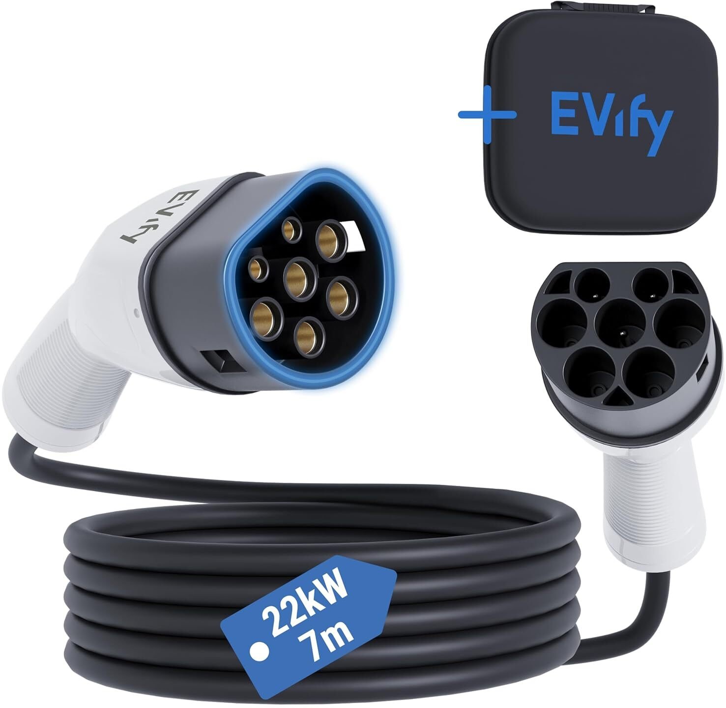 EVify Kabel do ładowania typu 2 22 kW 7m 32 A 3-fazowy z pokrowcem