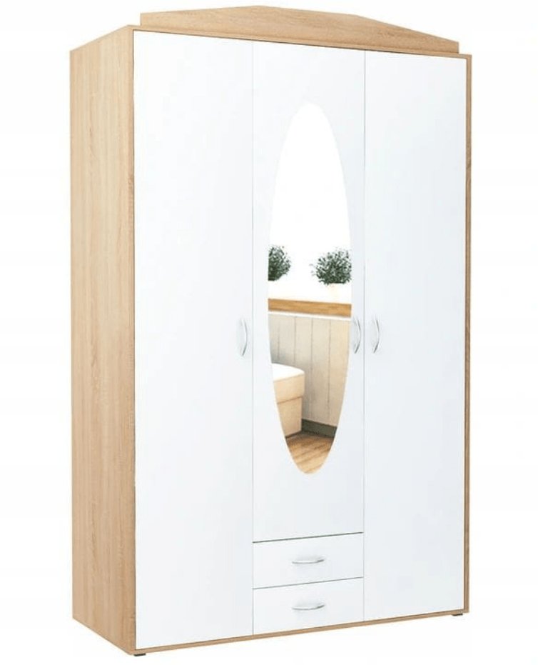 Szafa trzydrzwiowa, do sypialni, Classic, 127x55x201 cm, dąb sonoma, biel, mat | TYLETEGOTU