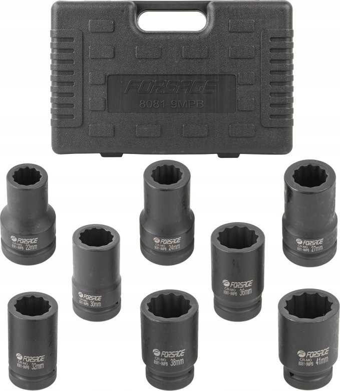 Forsage Zestaw nasadek udarowych głębokich 1" 8el. (12-kątnych) (22-41mm)