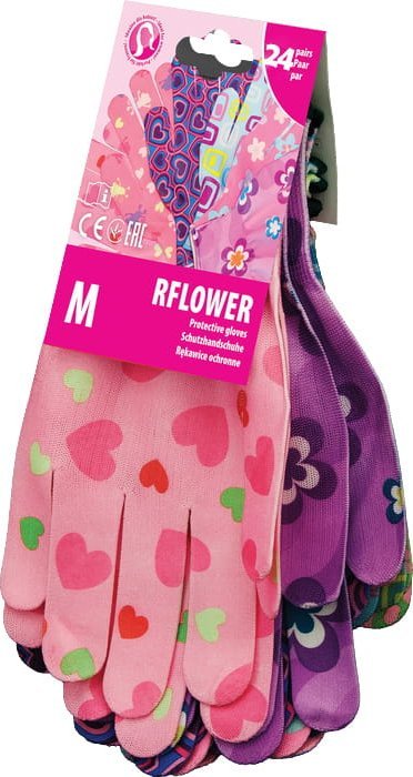Reis Rękawice ogrodowe / Kolorowe / RFLOWER - 24 Pary (8 - M)