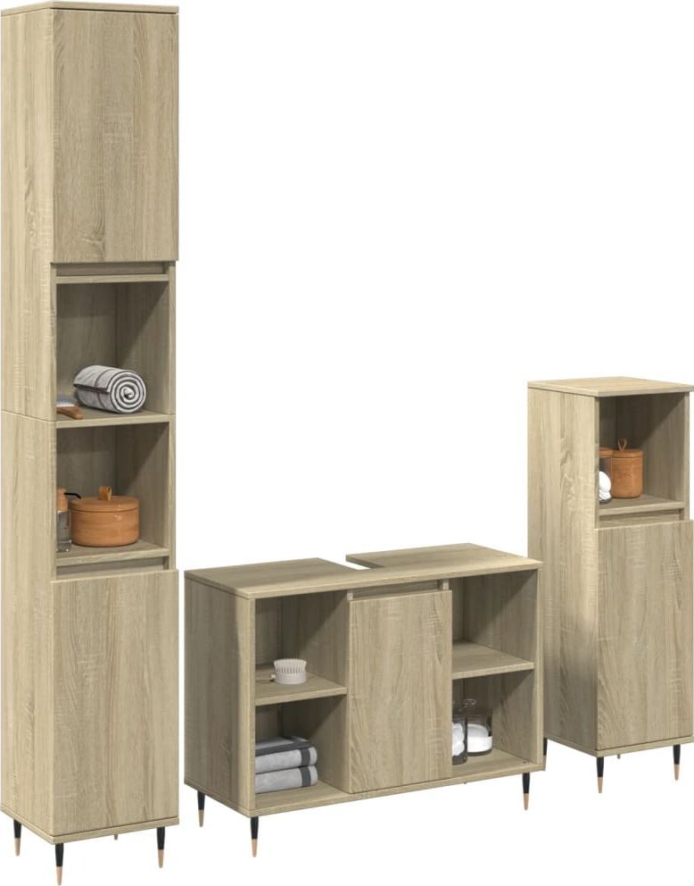 vidaXL 3-cz. zestaw mebli łazienkowych, kolor dąb sonoma