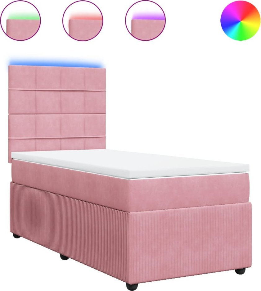 vidaXL Łóżko kontynentalne z materacem, różowe, aksamit, 80x200 cm