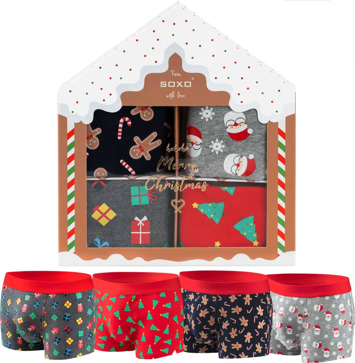 Soxo Zestaw 4x Bokserki męskie świąteczne na Boże Narodzenie idealny pomysł na prezent XL