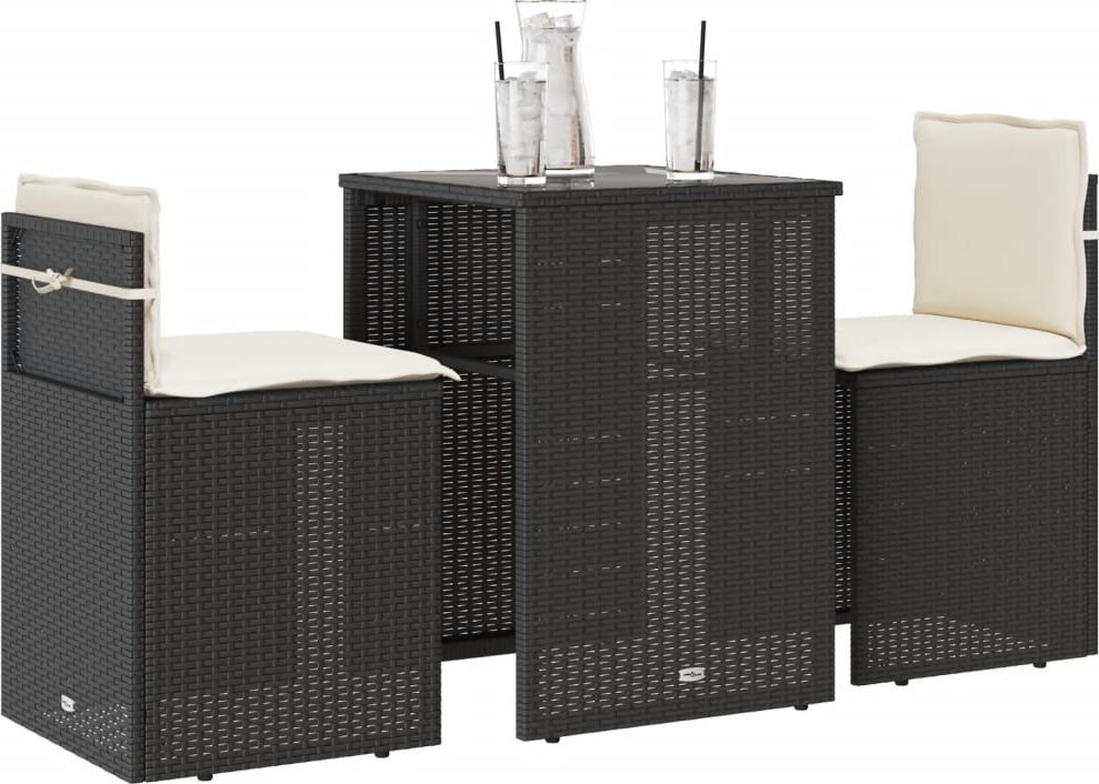 vidaXL 3-cz. zestaw mebli bistro z poduszkami, czarny, polirattan