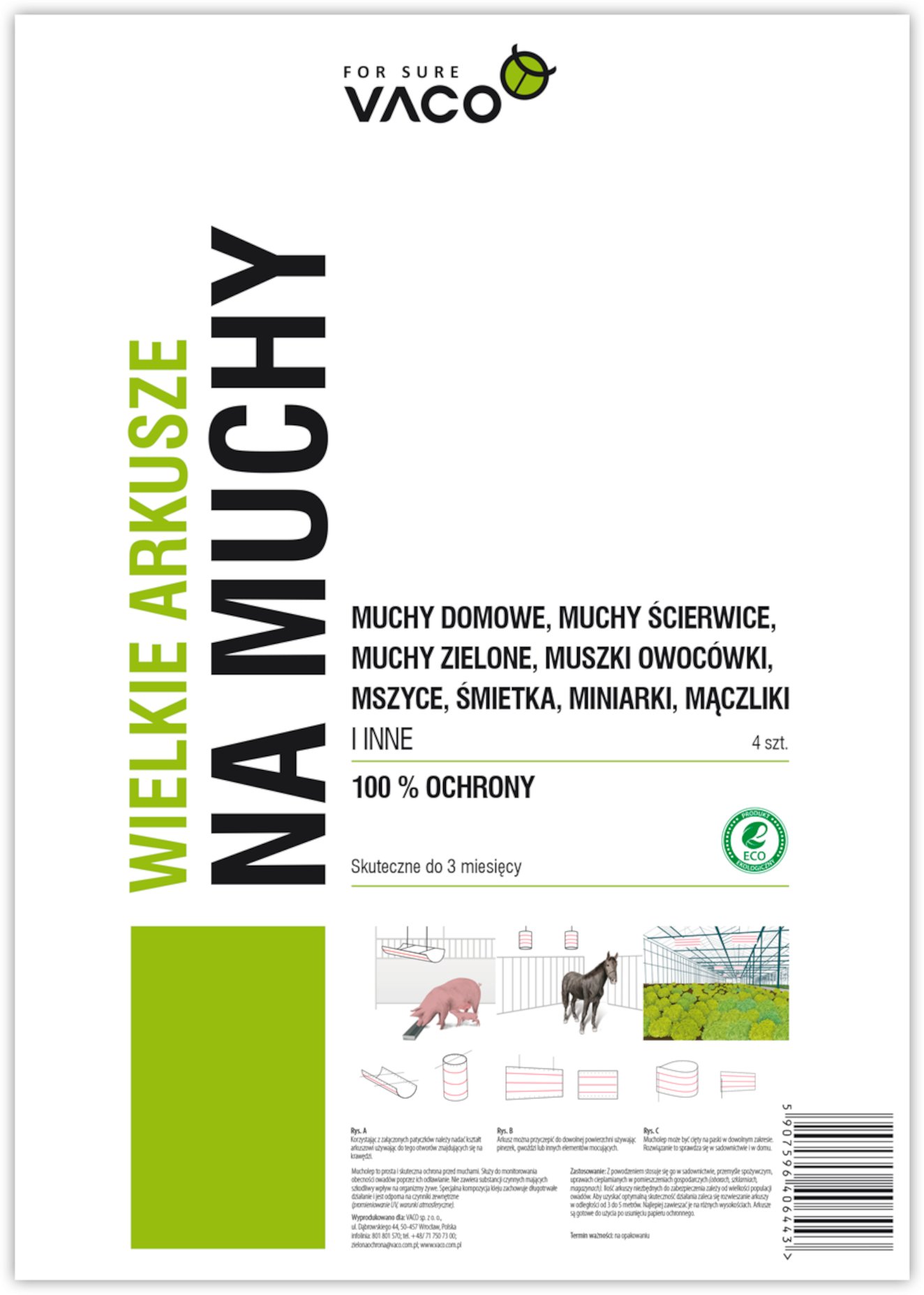 Lep na muchy Duży 60x30cm 4 szt VACO