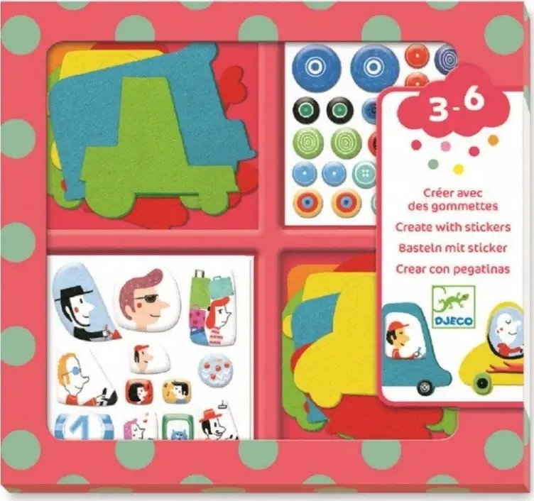 Djeco Kurkite su lipdukais - Myliu automobilius