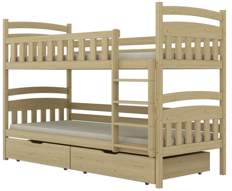 Łóżko piętrowe JULITA 180x90 sosna lakierowana drewniane z szufladami KOCOT KIDS