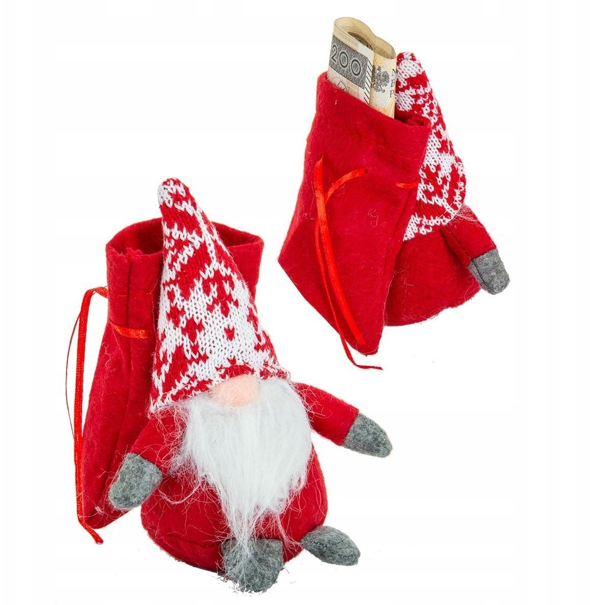 MIKOŁAJEK DEKORACYJNY Z WORKIEM NA PREZENT 15CM CZERWONY