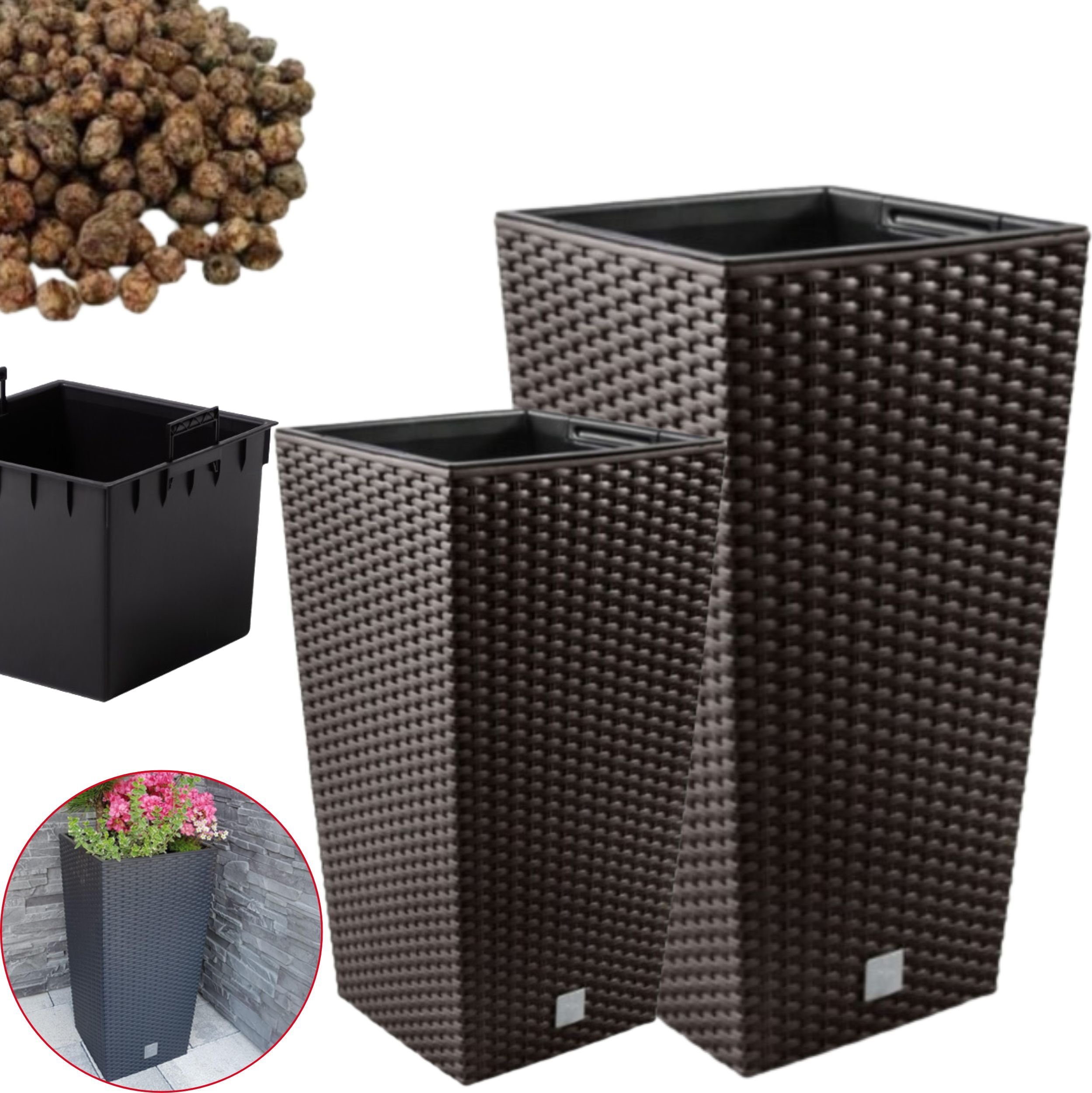 Prosperplast 2x Doniczka wysoka DRTS + wkład, keramzyt 2l Zestaw Donica 2szt