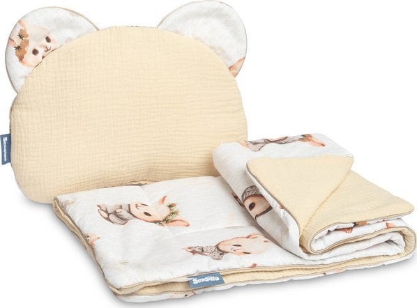 Sensillo KOMPLET MUŚLINOWY DO WÓZKA - KRÓLICZKI BEŻOWY