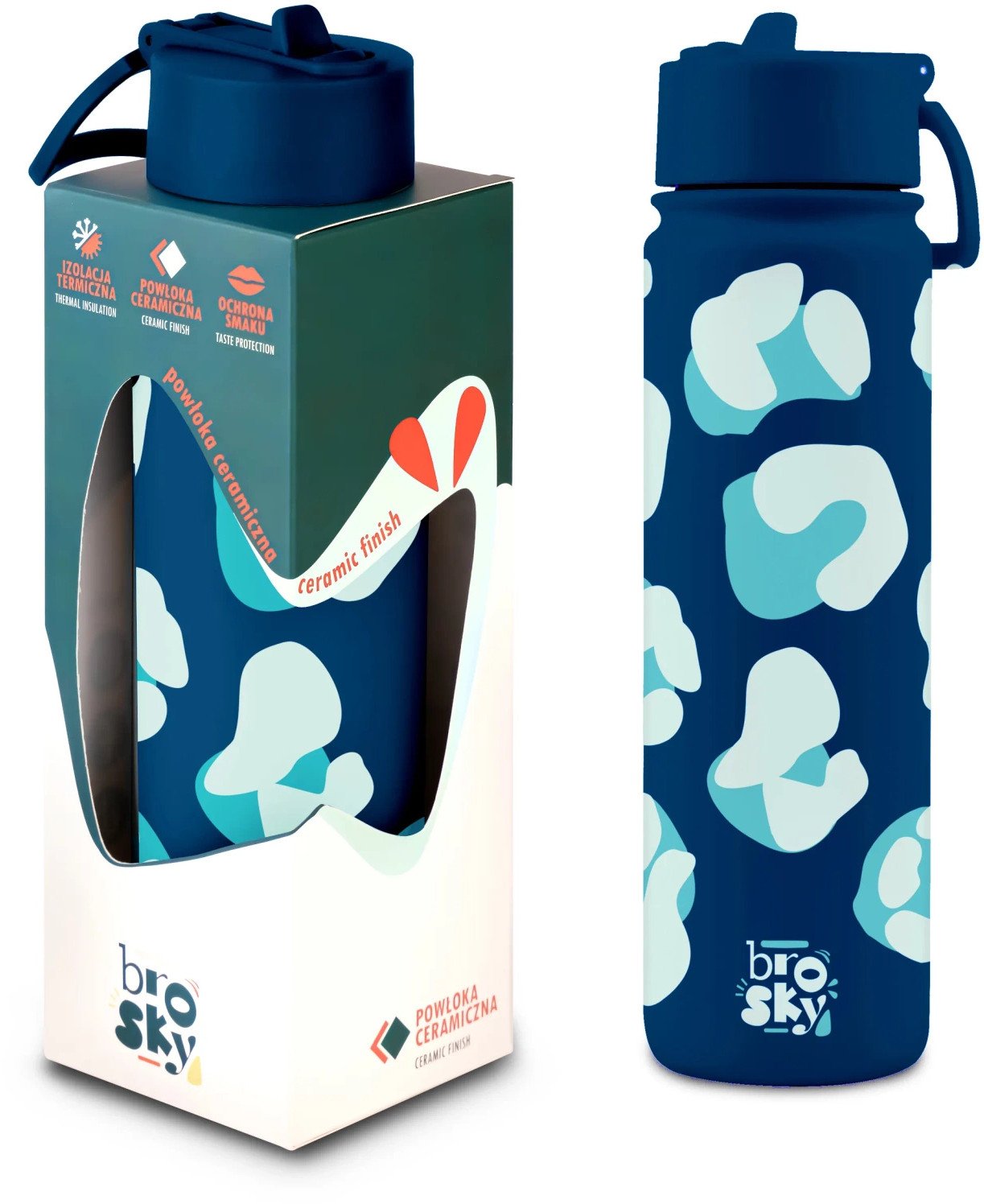 Brosky Wild Granatowa butelka na wodę z nadrukiem w motyw zwierzęcy 680 ml