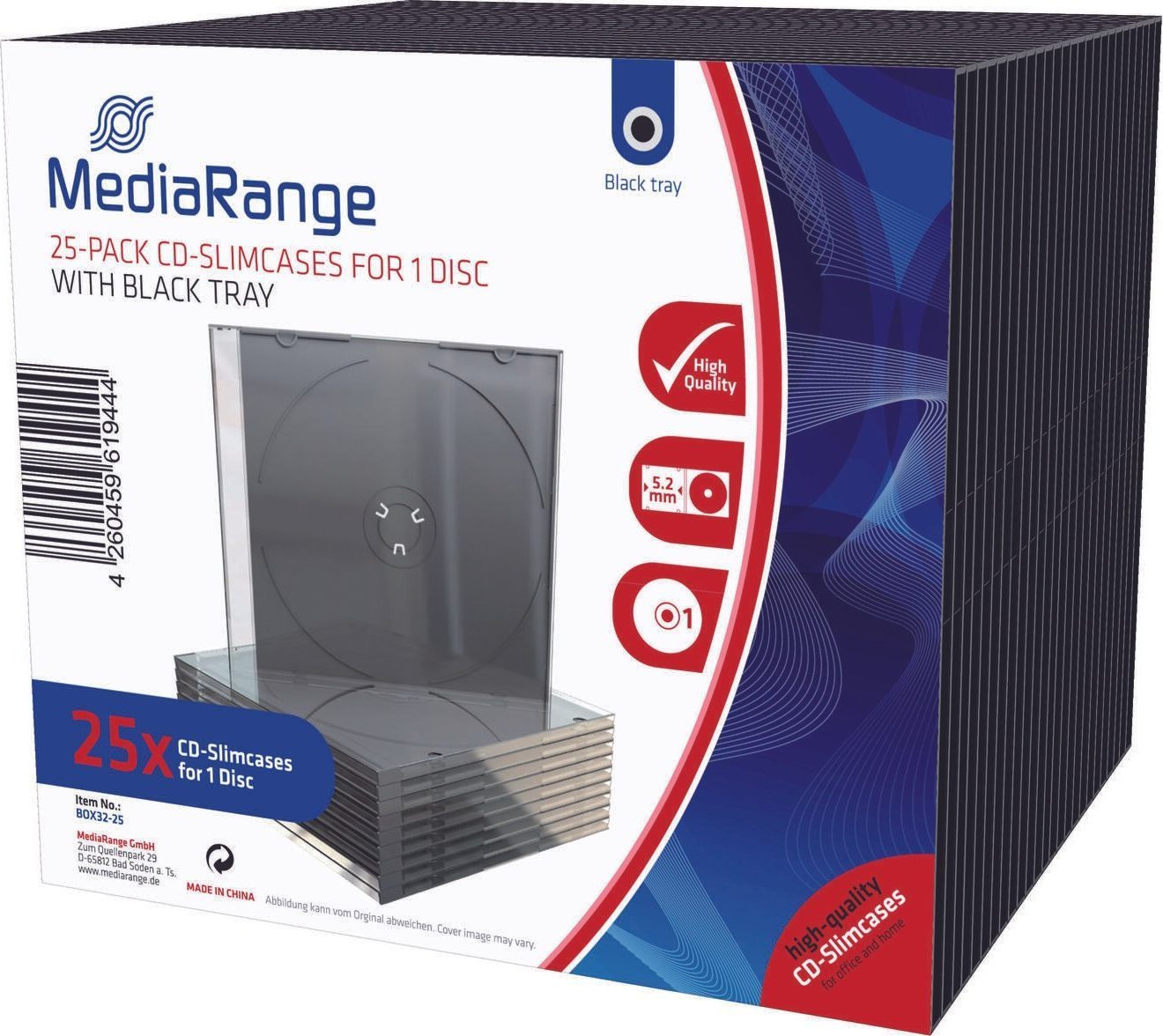MediaRange CD-Slimcases f. 1 Disc m. schwarz Tray 25er-Pack