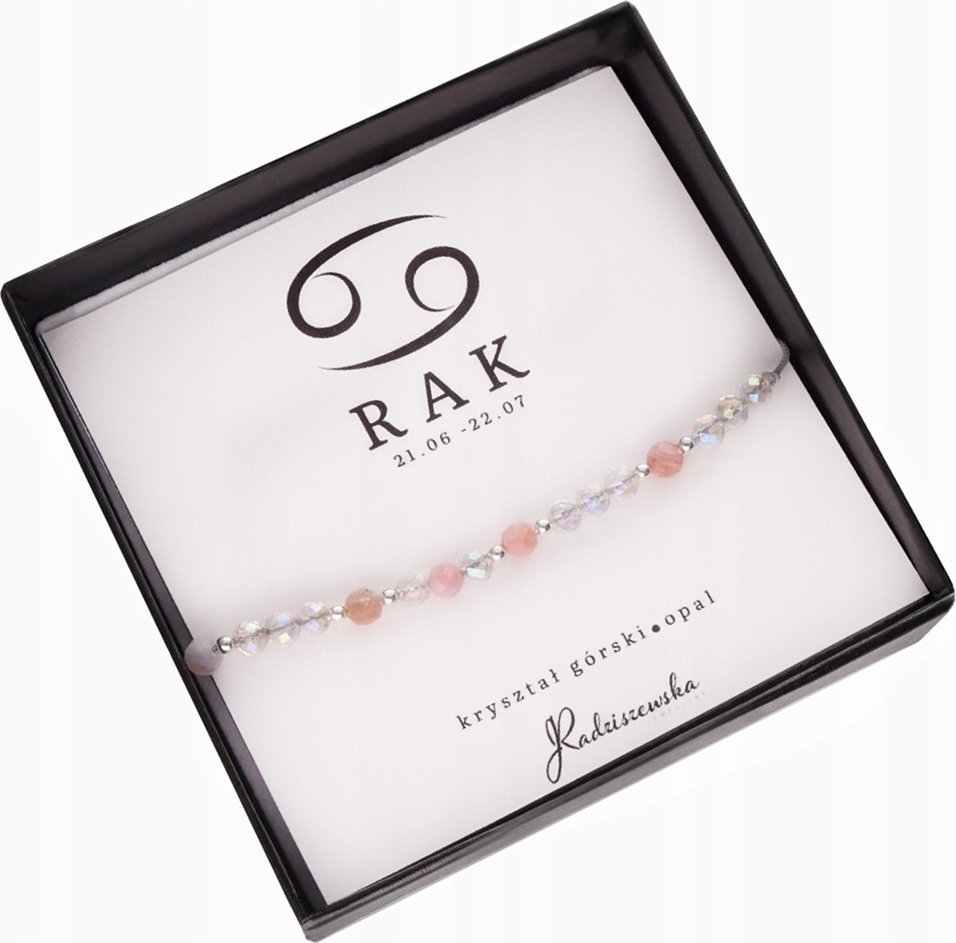 Radziszewska Jewellery Bransoletka z kamieni RAK Znak Zodiaku Kryształ Górski Opal 925 Prezent