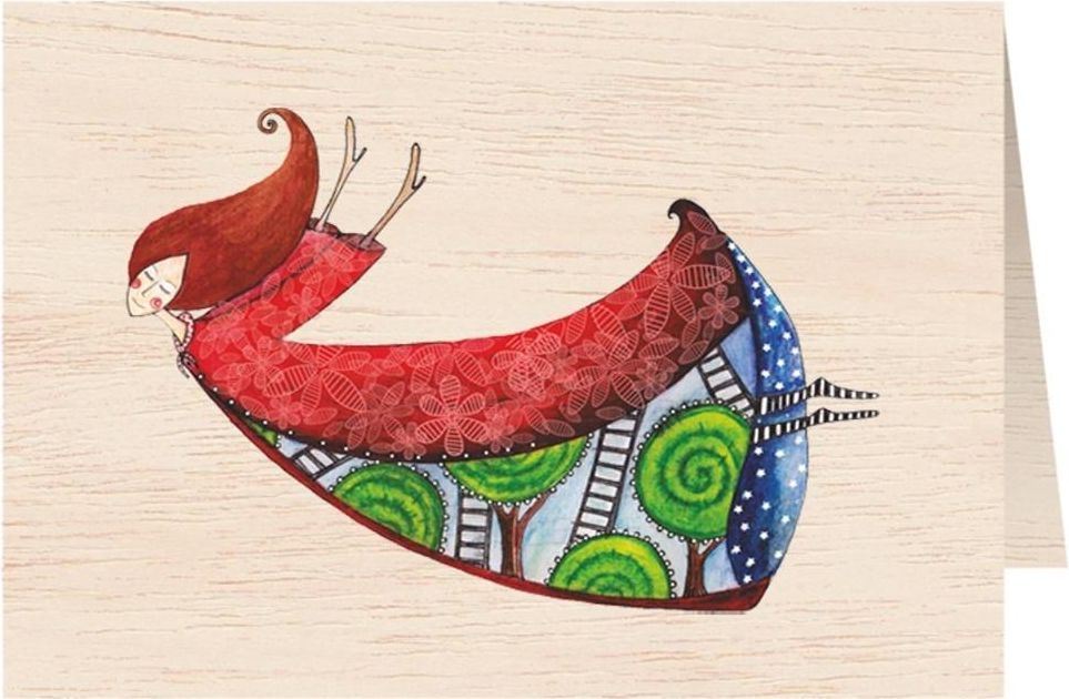 Cozywood Karnet drewniany C6 + koperta Kobieta w czerwonej