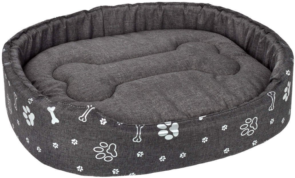 Owalne legowisko kojec dla psa Welsti ciemny szary srebrne kości i łapki XXL 100x80 wigofil