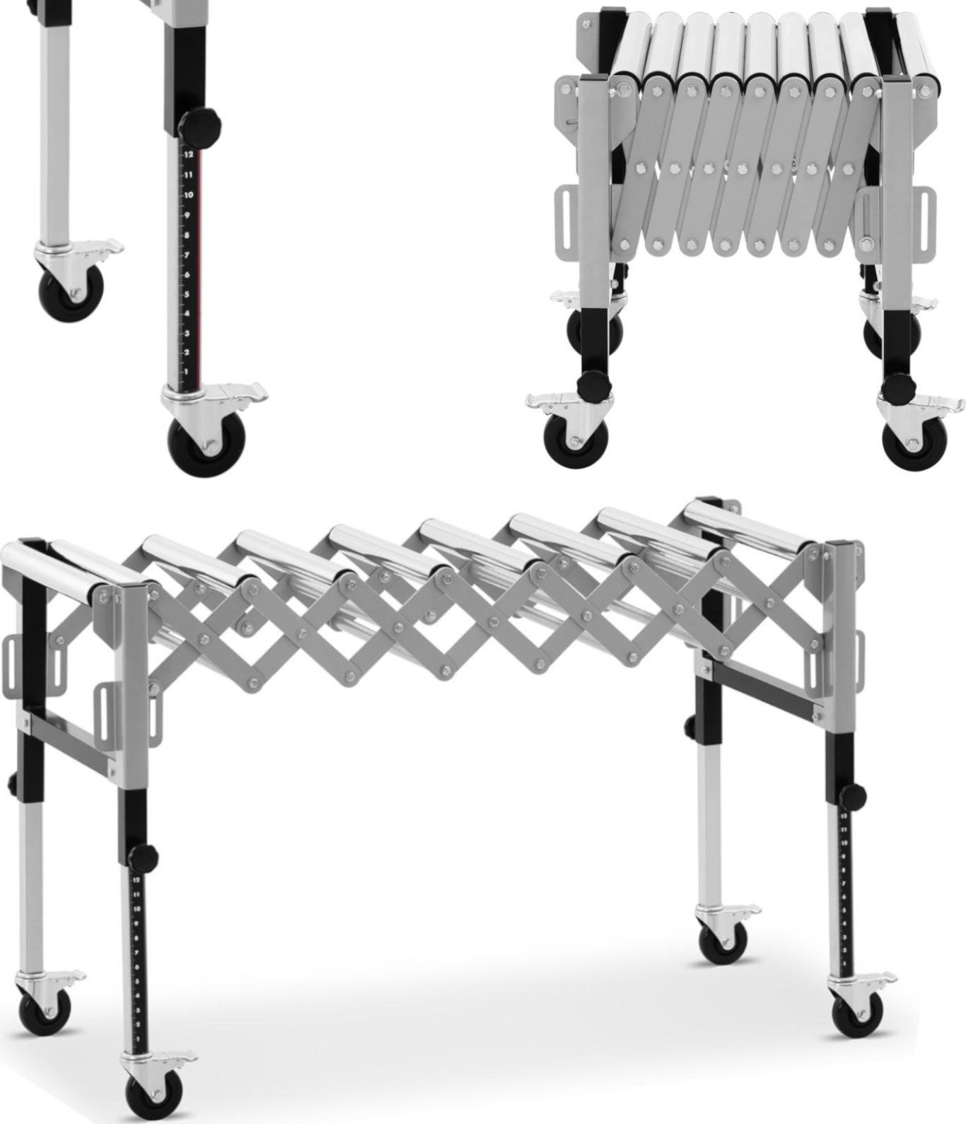 MSW Podajnik stół rolkowy transportowy składany 9 rolek do 130 kg 145 x 59 x 96 cm Podajnik stół rolkowy transportowy składany 9 rolek do 130 kg 145 x