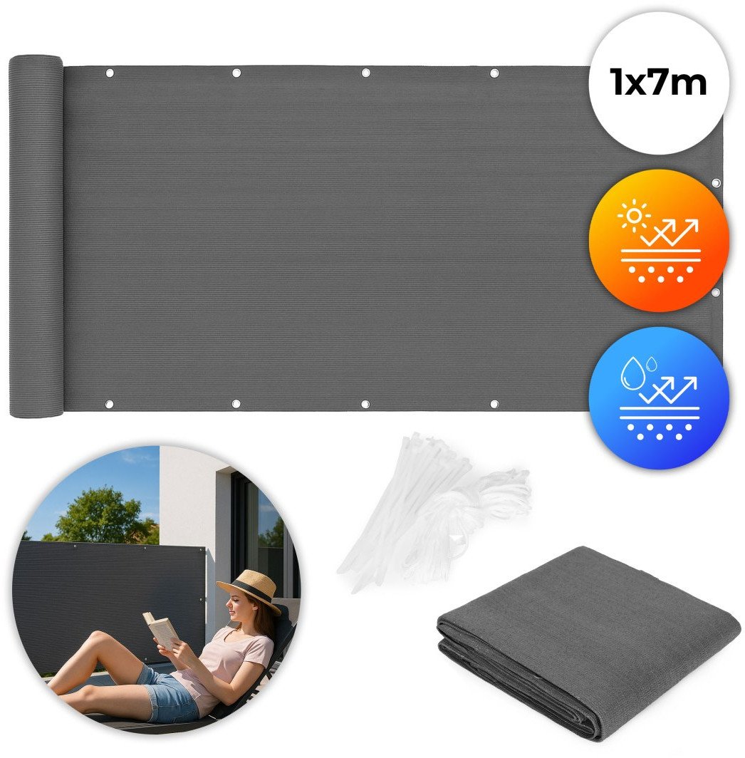 Ambiance Osłona balkonowa z okuciami 100x700 cm siatka cieniująca + elementy instalacyjne szara MultiGarden