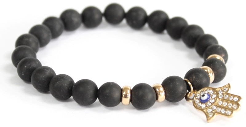 Bransoletka Boho - Hamsa - Czarny Agat