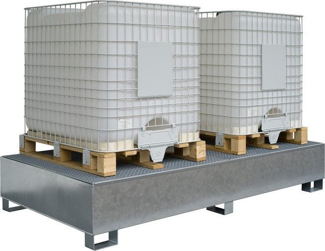 Topserw Stalowa wanna ociekowa, ocynkowana z kratownicą na 2 kontenery IBC, wym. 1300 x 2650x 430 mm