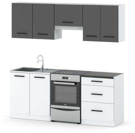 Kuchnia Mała Modułowa 2m Nowoczesna Pojemna Z Blatem Biała Szary Biały Mat