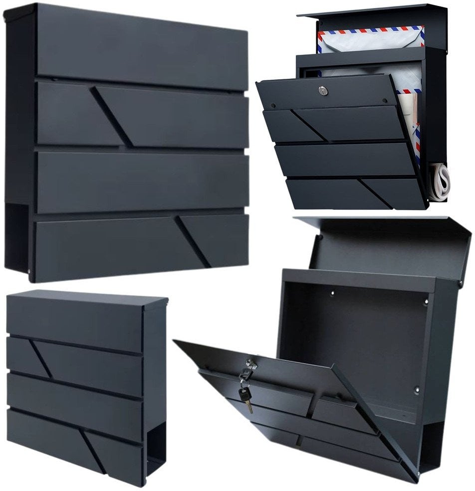 Duża Skrzynka Pocztowa Na Listy Gazety Antracytowa 37x37x11 cm