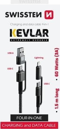 Kabel USB Sourcing USB-A + USB-C - USB-C + Lightning 1.5 m Szary (8595217481367)