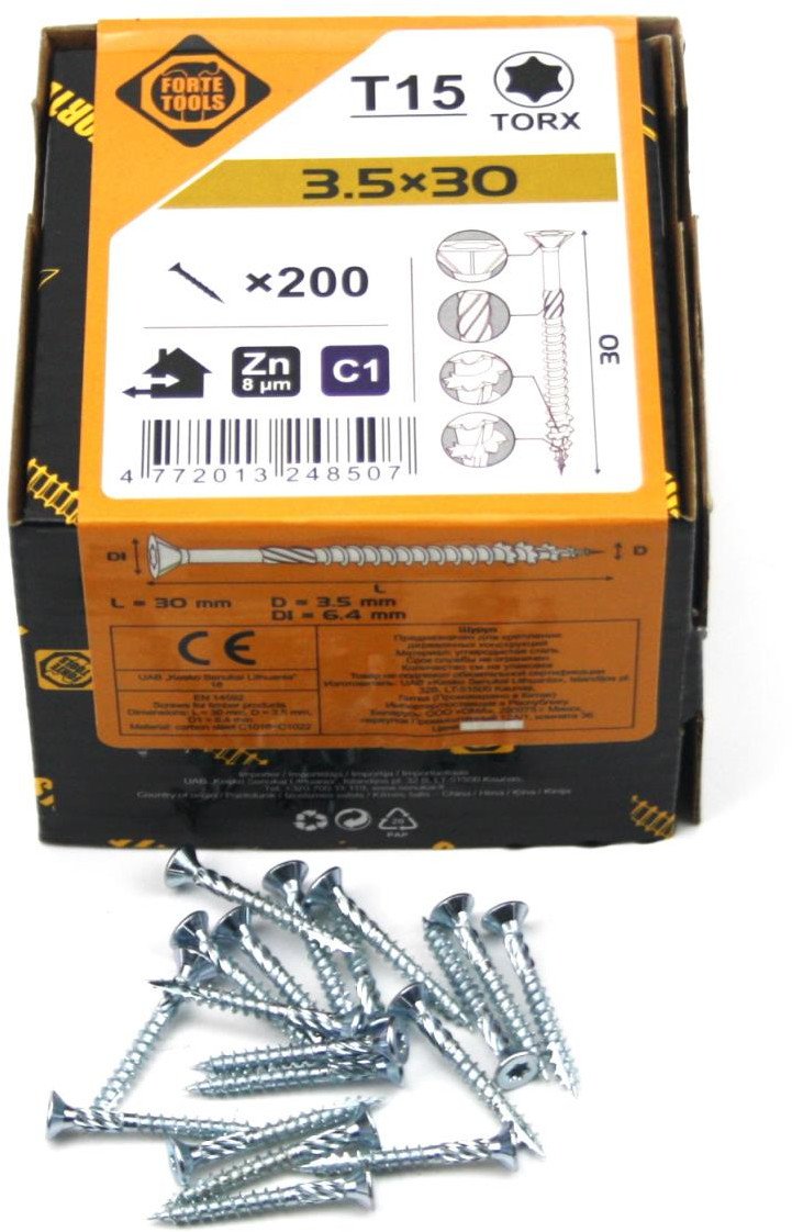 CHIPBOARD SCR T15 3.5X30 WHITE ZN(200)