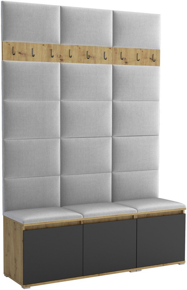 Tapicerowana garderoba Noris III - kolor artisan z czarnym frontem + tkanina Trinity 32